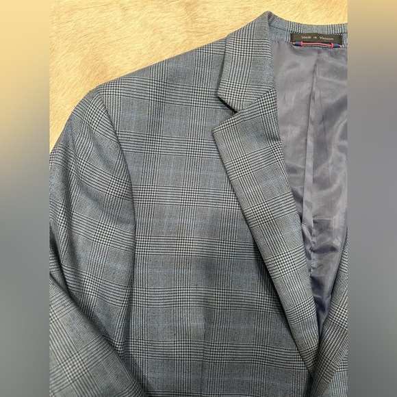 Izod Sports Coat Men's 44R Blue Lined Houndstooth 2 Button Blazer Suit Jacket - Picture 3 of 10
